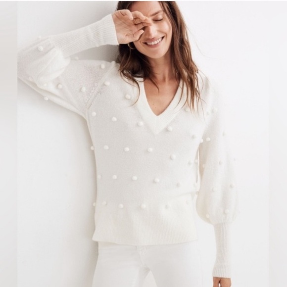 Madewell Bobble V Neck Polka Dot Sweater - Picture 1 of 6